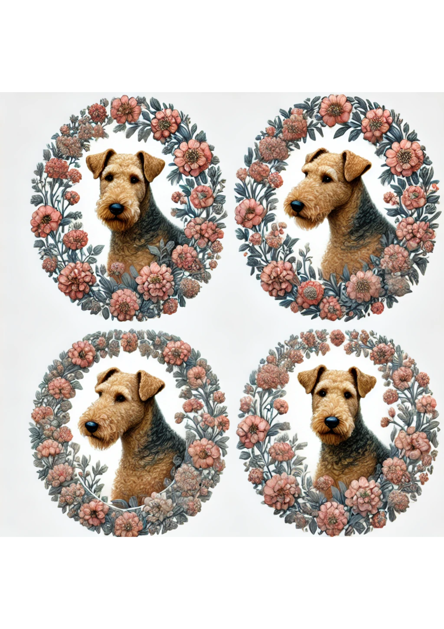 Reispapier für Decoupage Airedale Terrier Floral In Ovals Full Kat. Nr. 2938