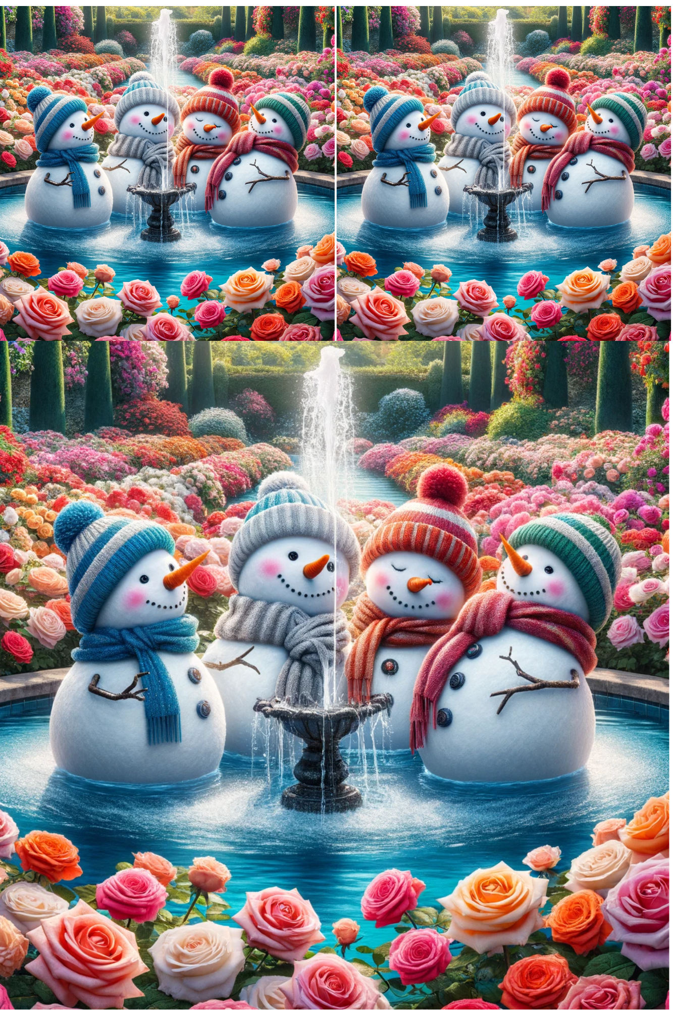 Rice Paper For Decoupage Snowmen In Fountain Collage Cat. No. 403