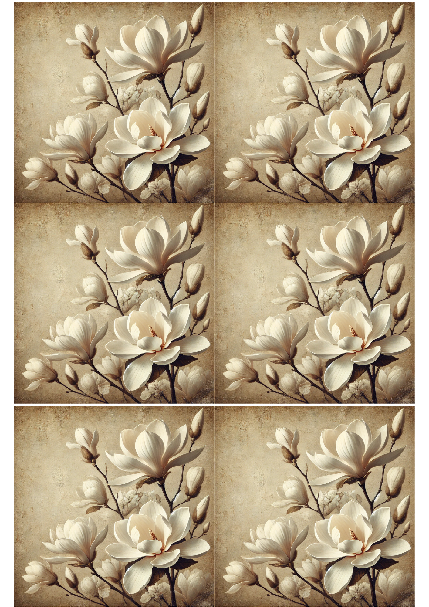 Rice Paper for Decoupage White Magnolia Vintage Collage Cat. No. 1664