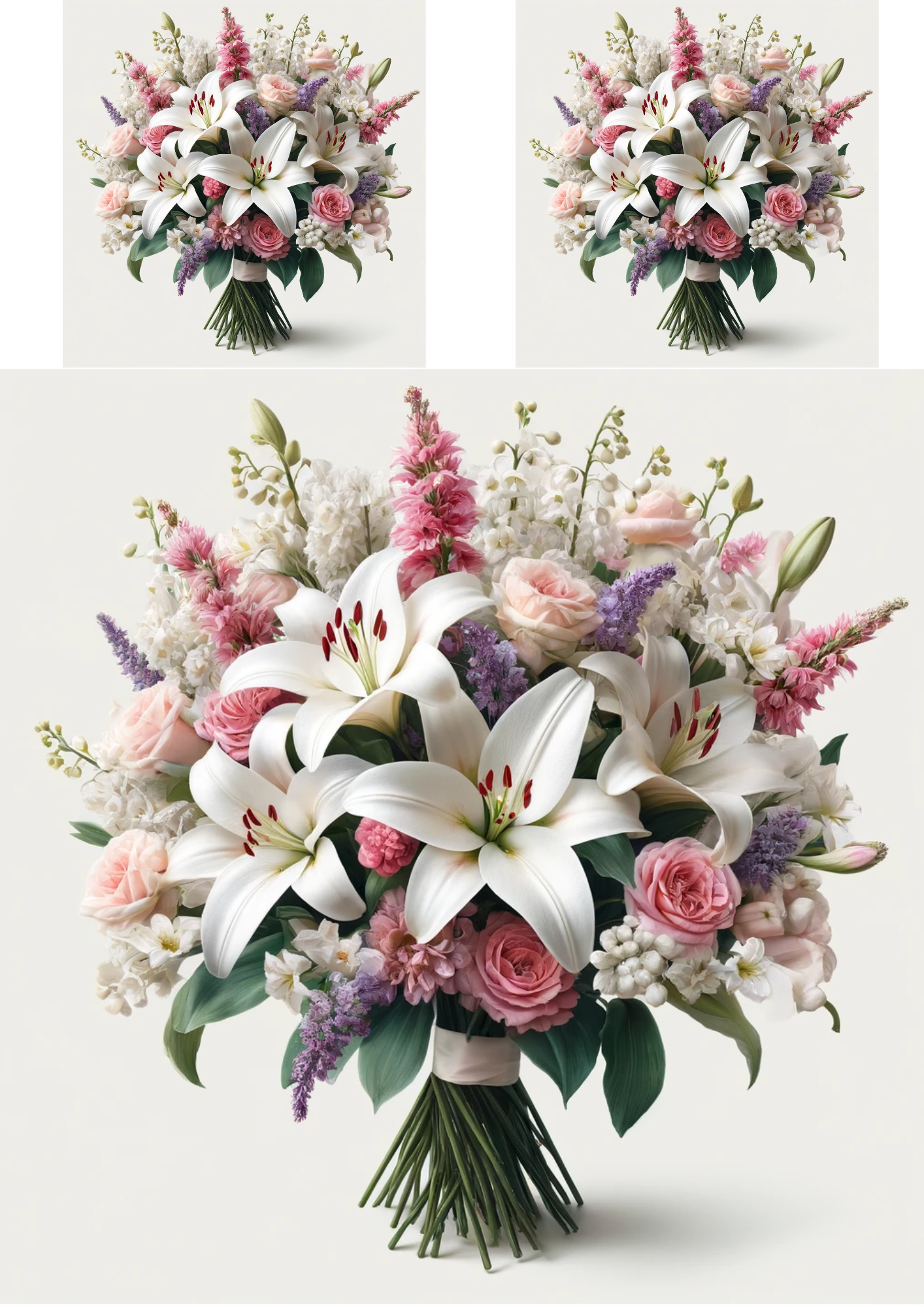 Rice Paper For Decoupage Bouquet of Lilies, Lilies of the Valley Collage Cat No. 690