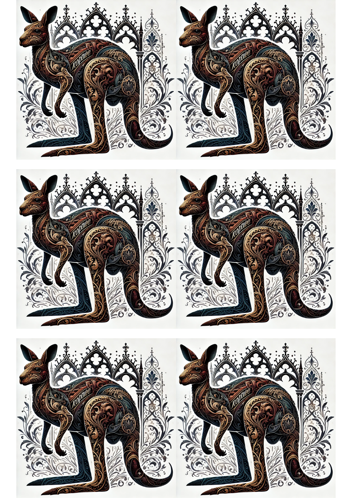 Reispapier für Decoupage Känguru-Collage im Gothic-Stil Kat. Nr. 1700