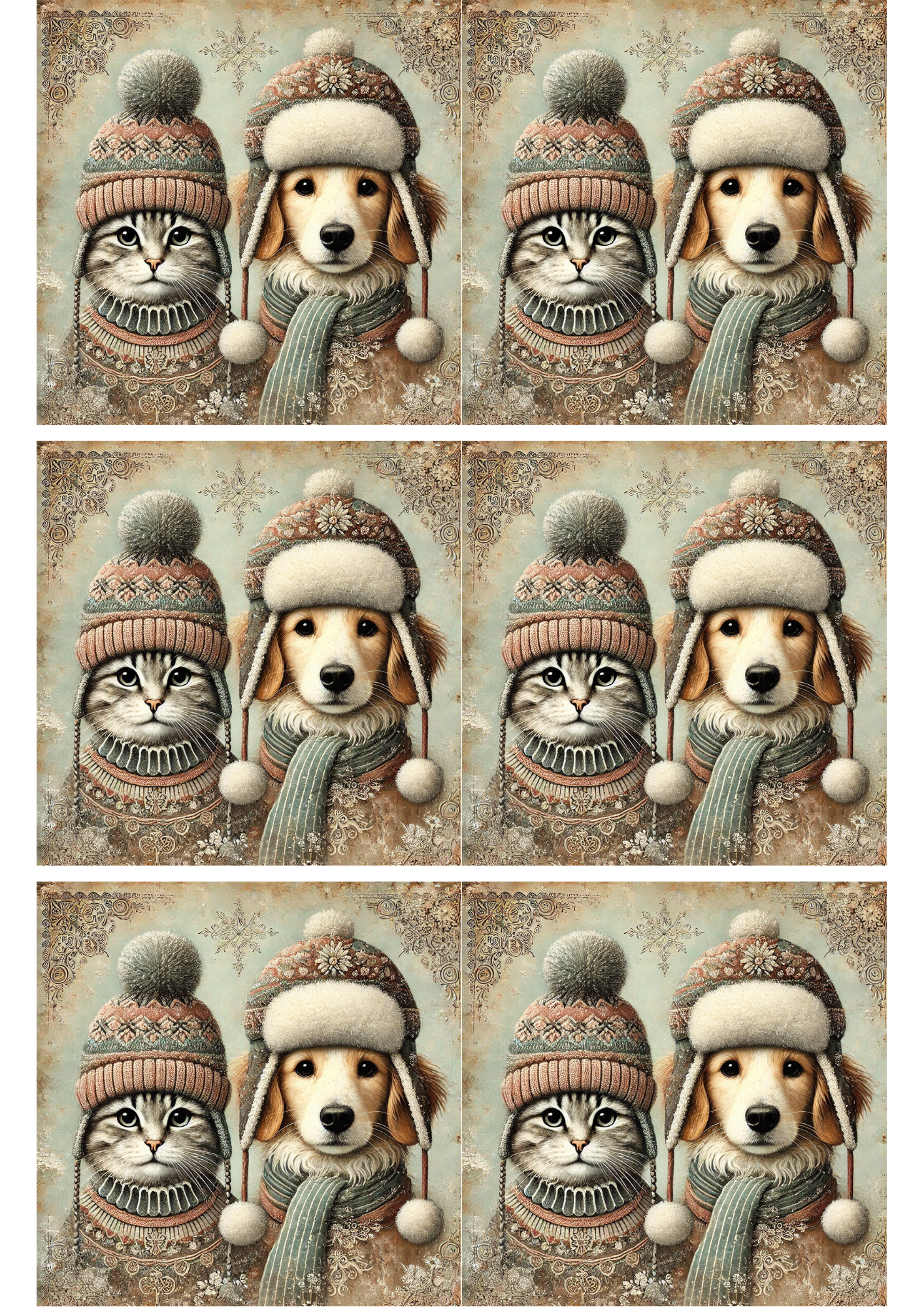 Reispapier für Decoupage-Collage „Katze und Hund mit Hüten“ Kat. Nr. 1781