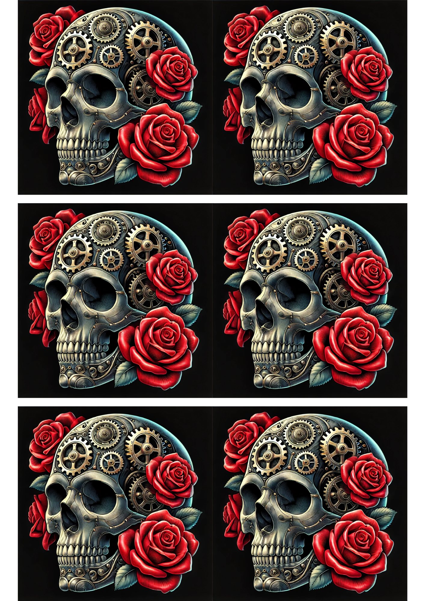 Reispapier für Decoupage Totenkopf und Rosen Steampunk Collage Kat. Nr. 2813