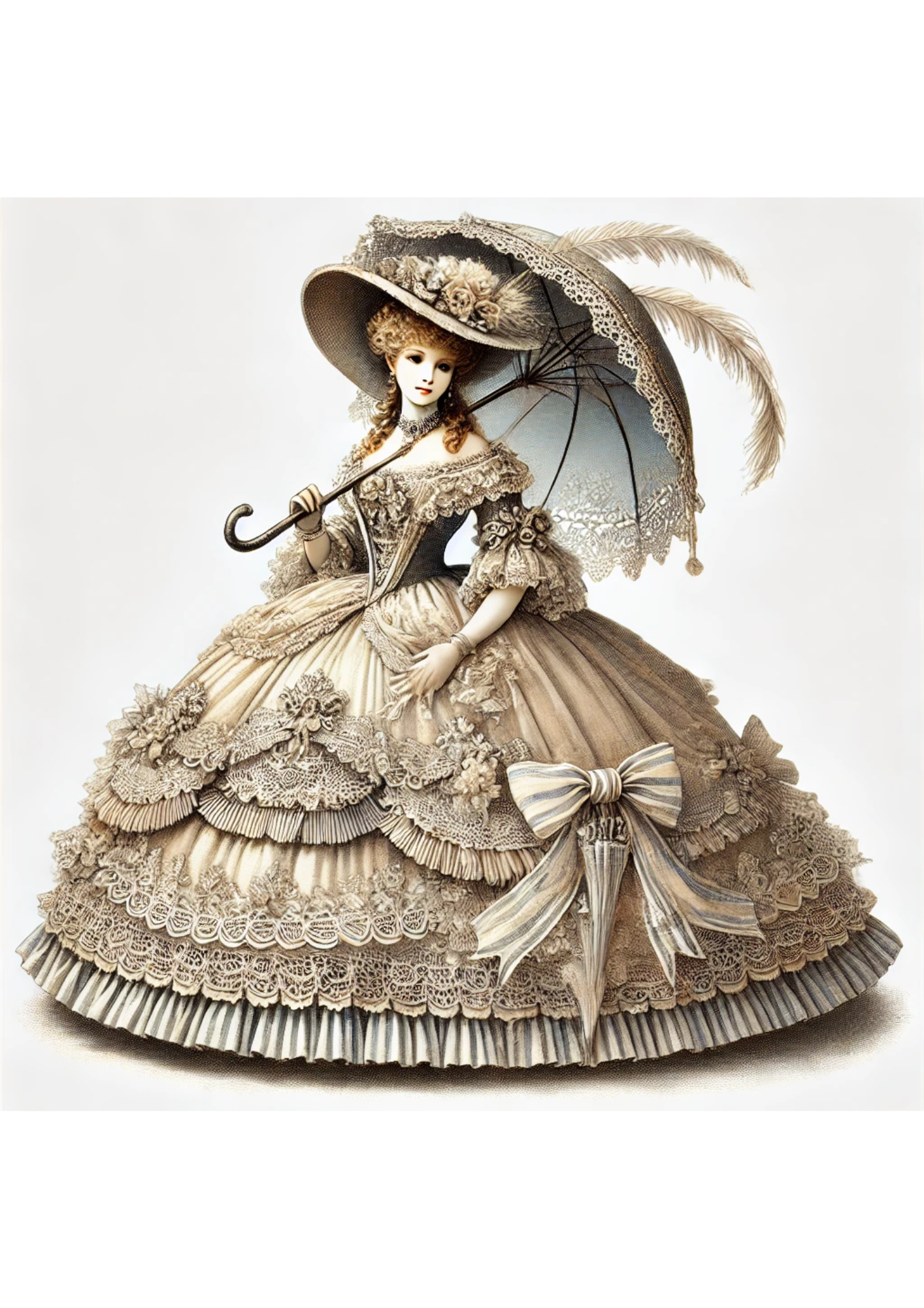 Reispapier für Decoupage, 19. Jahrhundert, Lady Full, Kat. Nr. 1810