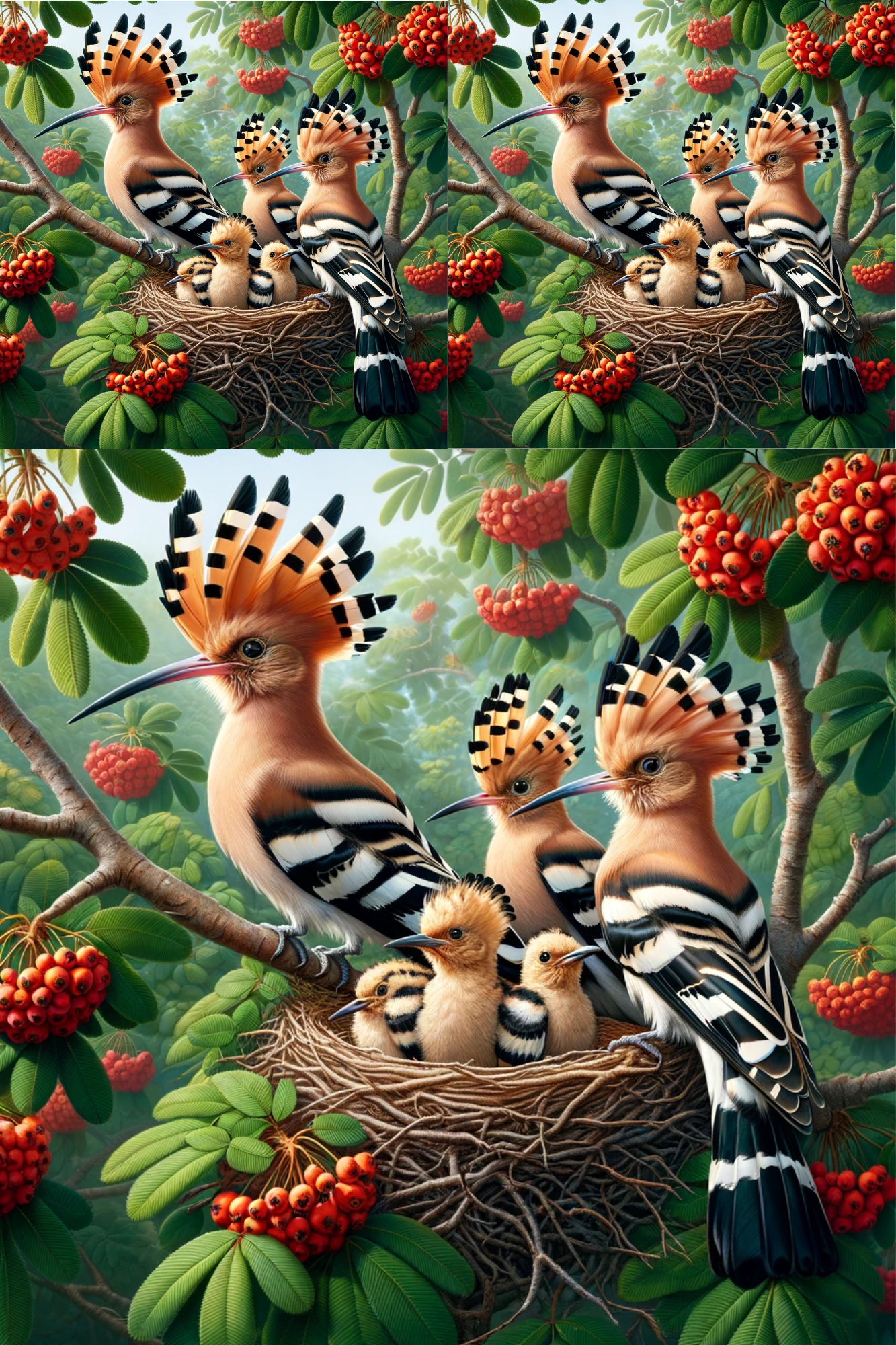 Rice Paper For Decoupage Hoopoe In A Nest On Rowan Tree Collage Cat. No. 505