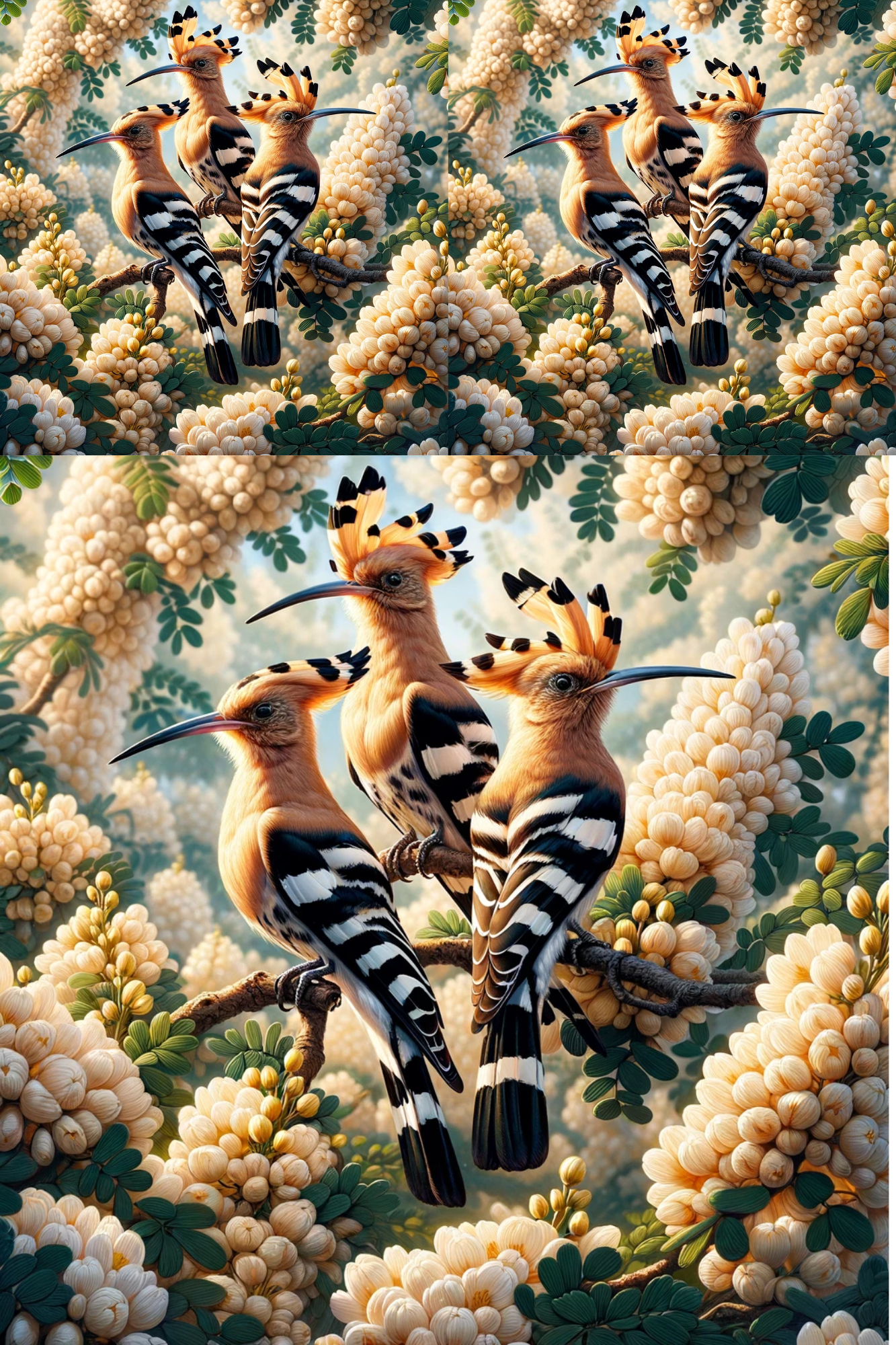 Rice Paper For Decoupage Hoopoe In A Nest On Acacia Collage Cat. No. 511