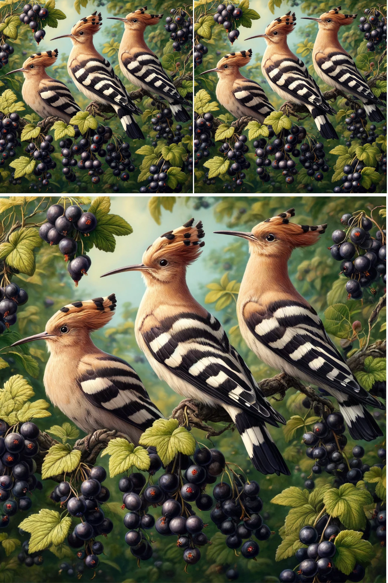 Rice Paper For Decoupage Hoopoe On Black Currant Collage Cat. No. 515