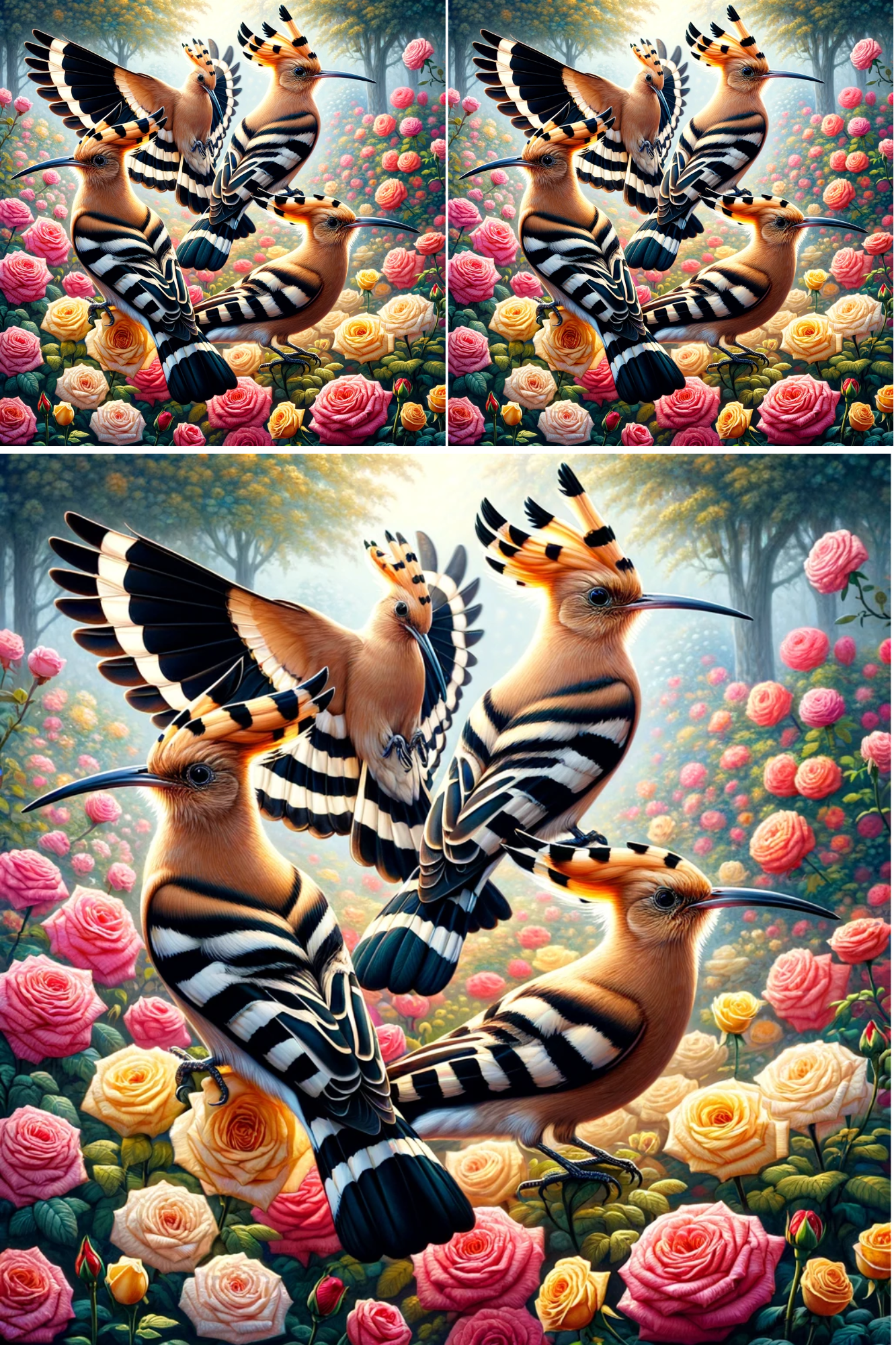 Rice paper for decoupage Hoopoe in the Rose Garden Collage Cat. No. 531