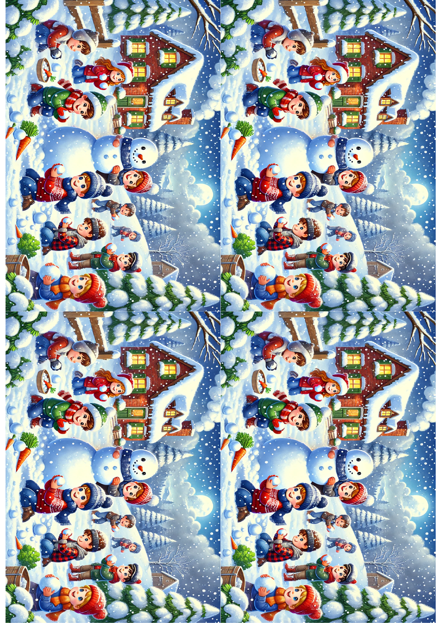 Rice Paper for Decoupage Children Make a Snowman Collage Cat. No. 1508