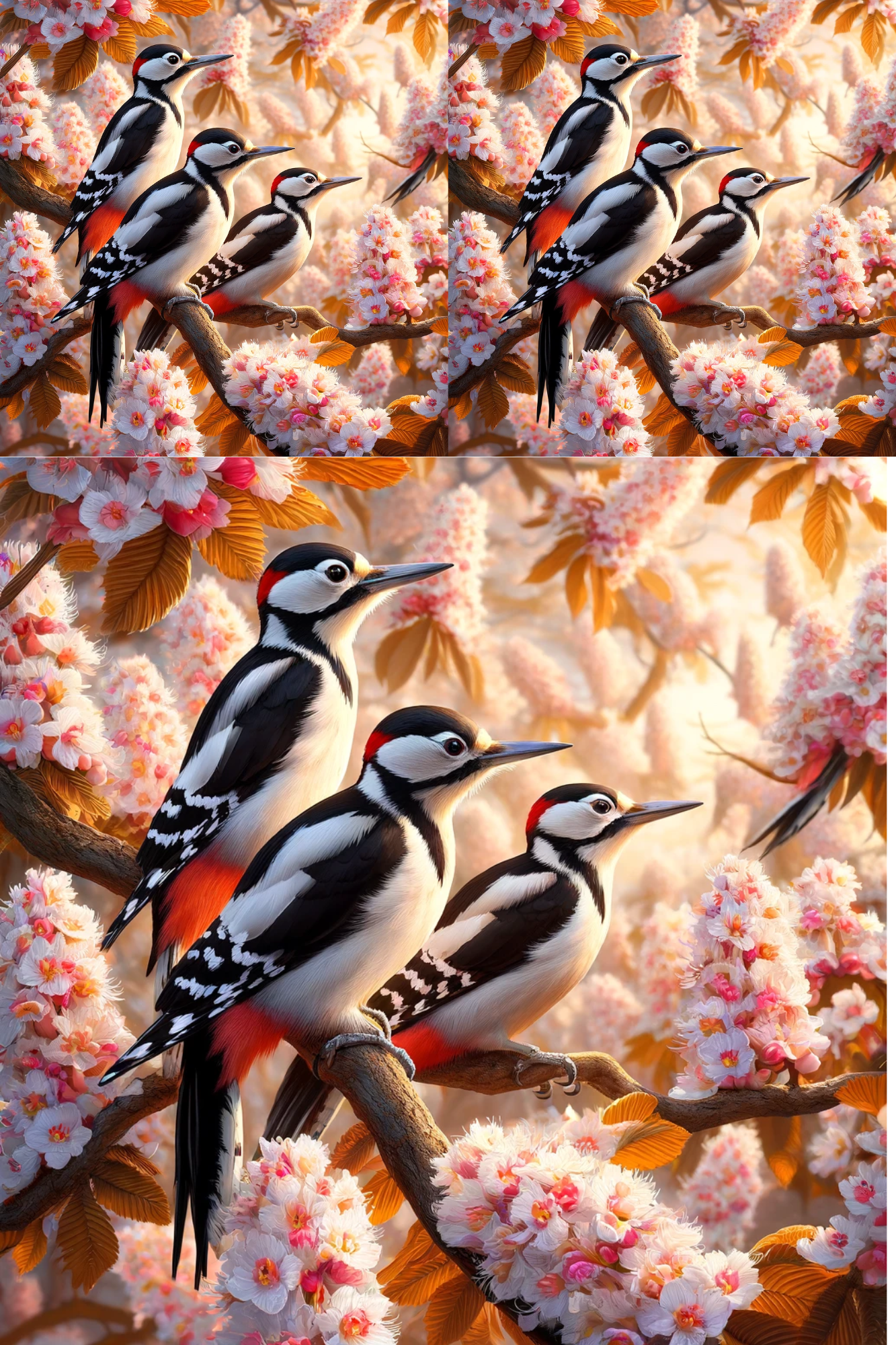 Rice Paper For Decoupage Woodpecker On A Chestnut Tree Collage Cat. No. 551