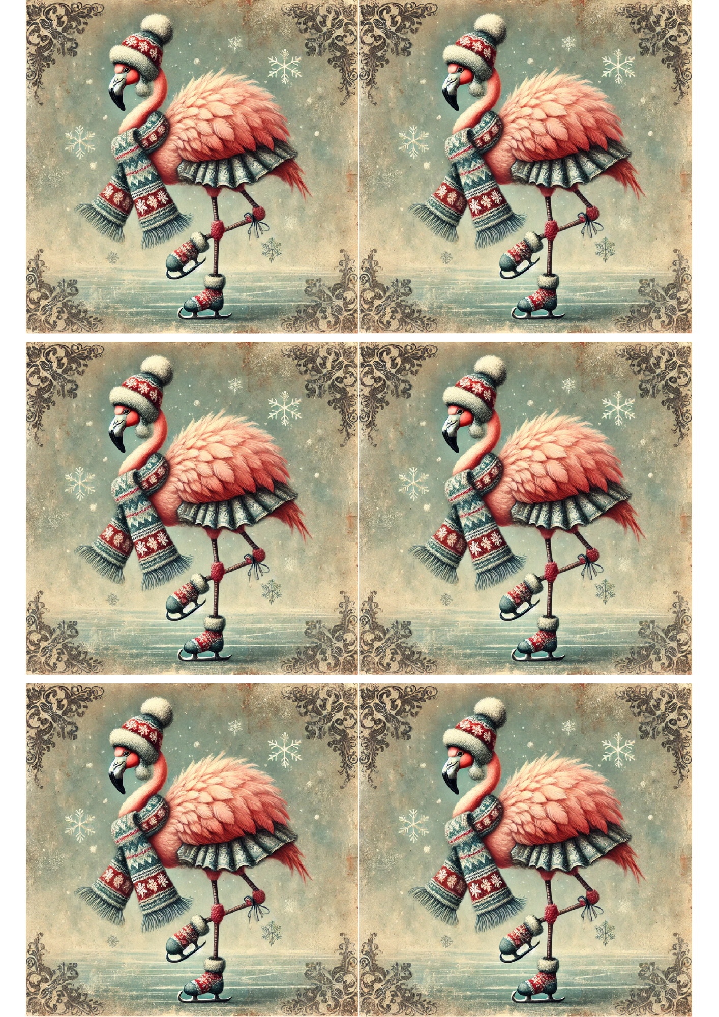 Rice Paper for Decoupage Flamingo Skating Vintage Collage Cat. No. 1668