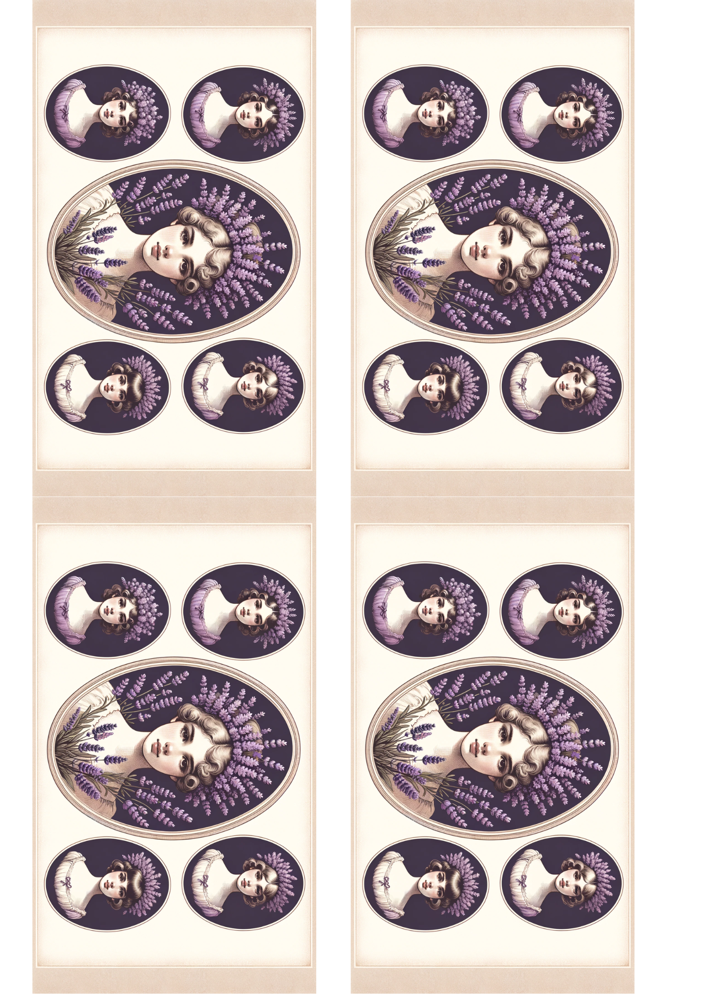 Reispapier für Decoupage Mädchenköpfe Lavendel Oval Collage Kat. Nr. 127
