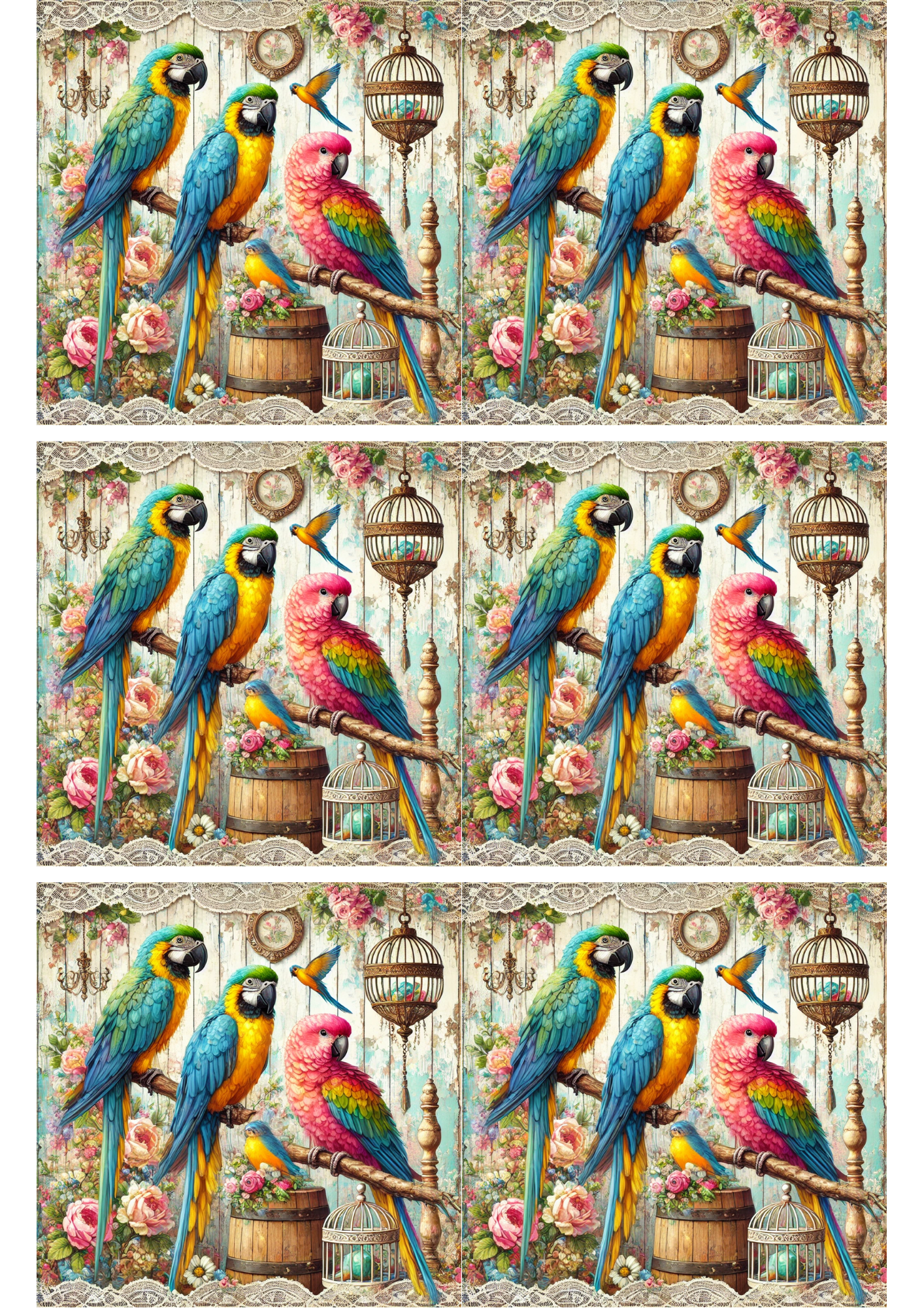 Reispapier für Decoupage Bunte Papageien Collage Kat. Nr. 2016