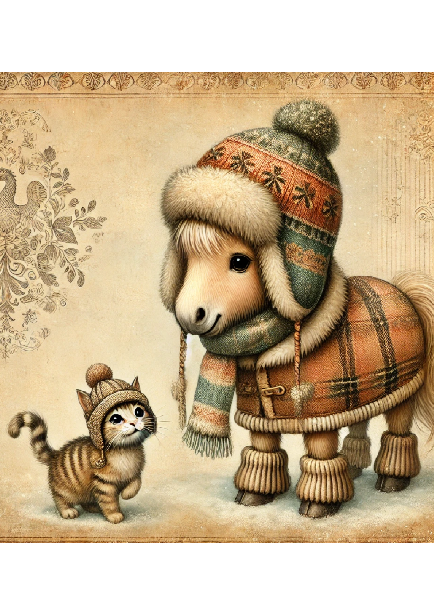 Rice Paper for Decoupage Horse and Kitty Vintage Full Cat. No. 1677