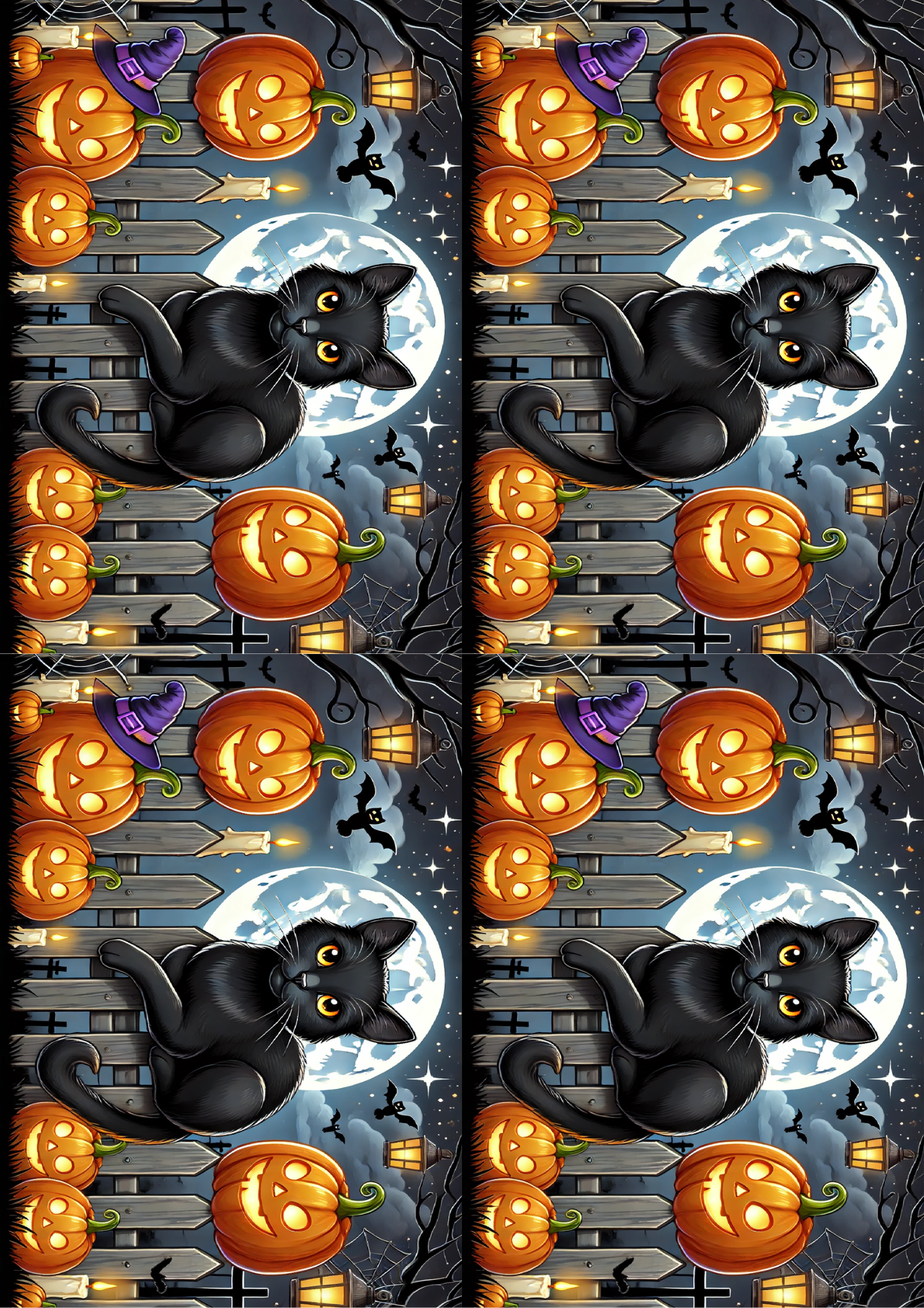 Reispapier für Decoupage Halloween Katze auf Zaun und Kürbisse Collage Kat. Nr. 1612