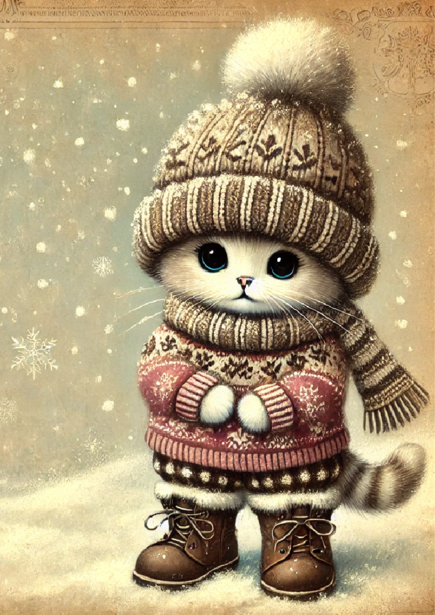Rice Paper for Decoupage Kitten in Winter Vintage Full Cat. No. 1679