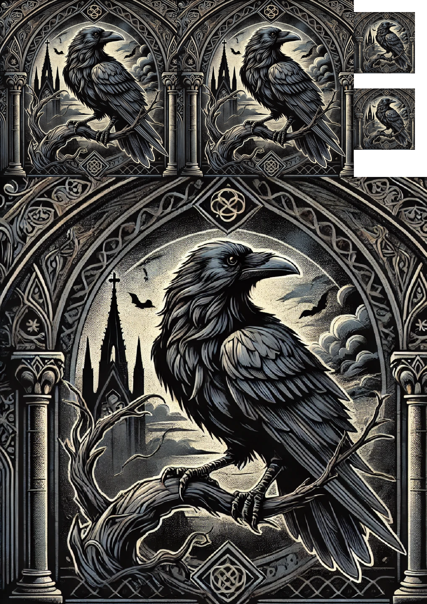 Reispapier für Decoupage-Collage „Rabe im Gothic-Stil“ Kat. Nr. 1311
