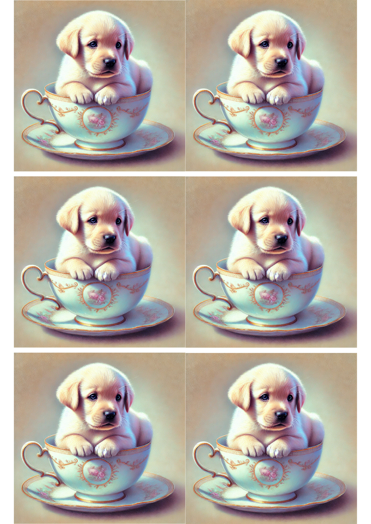 Reispapier für Decoupage-Collage „Kleiner Labrador in einer Tasse“, Kat. Nr. 2062