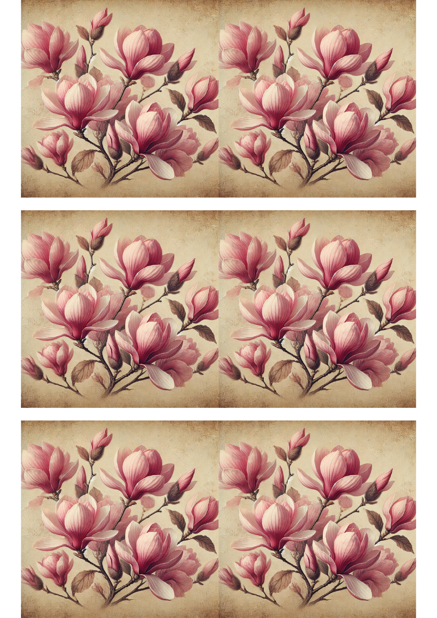 Reispapier für Decoupage Pink Magnolias Vintage Collage Kat. Nr. 1684