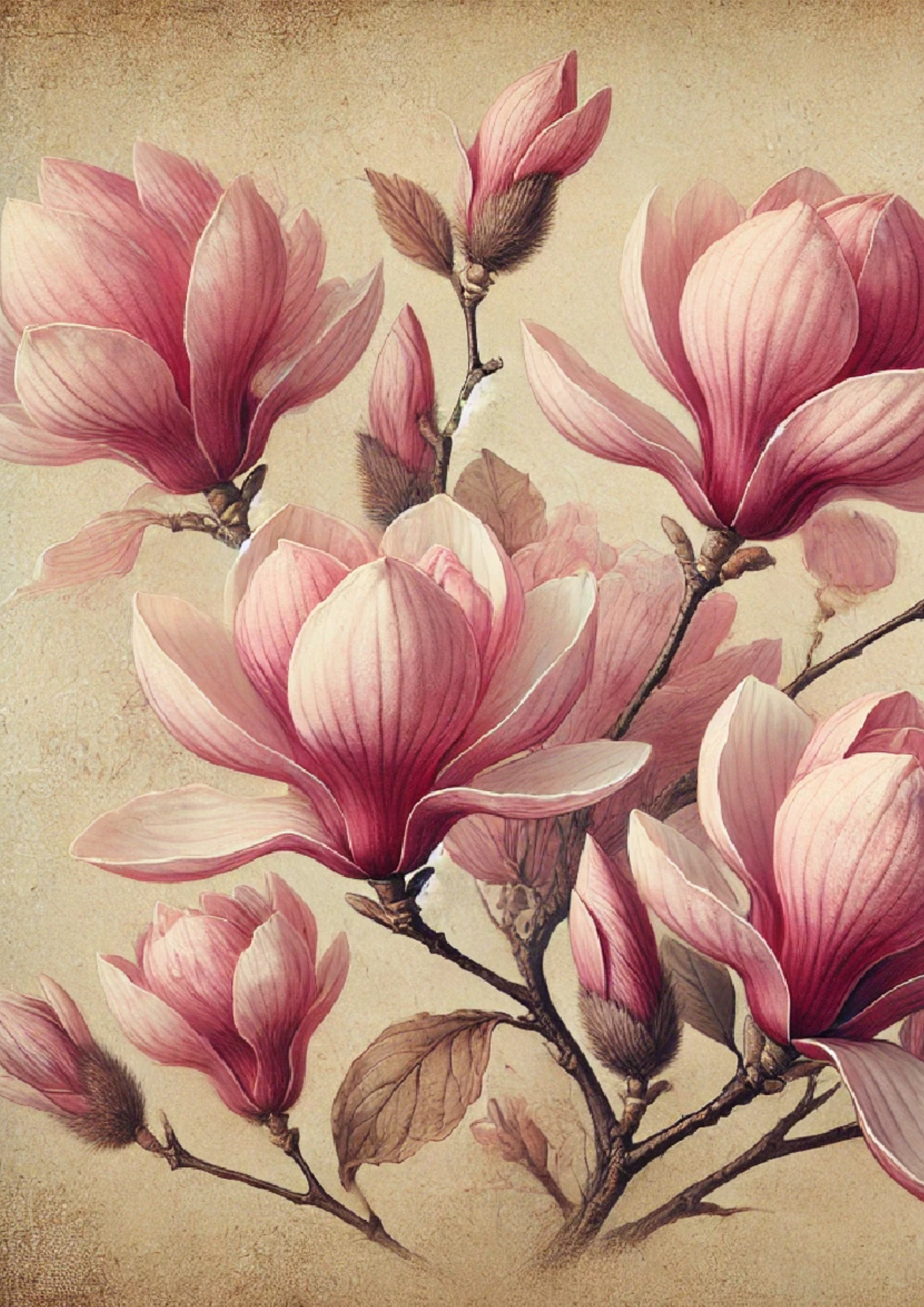 Rice Paper for Decoupage Pink Magnolias Vintage Full Cat. No. 1685
