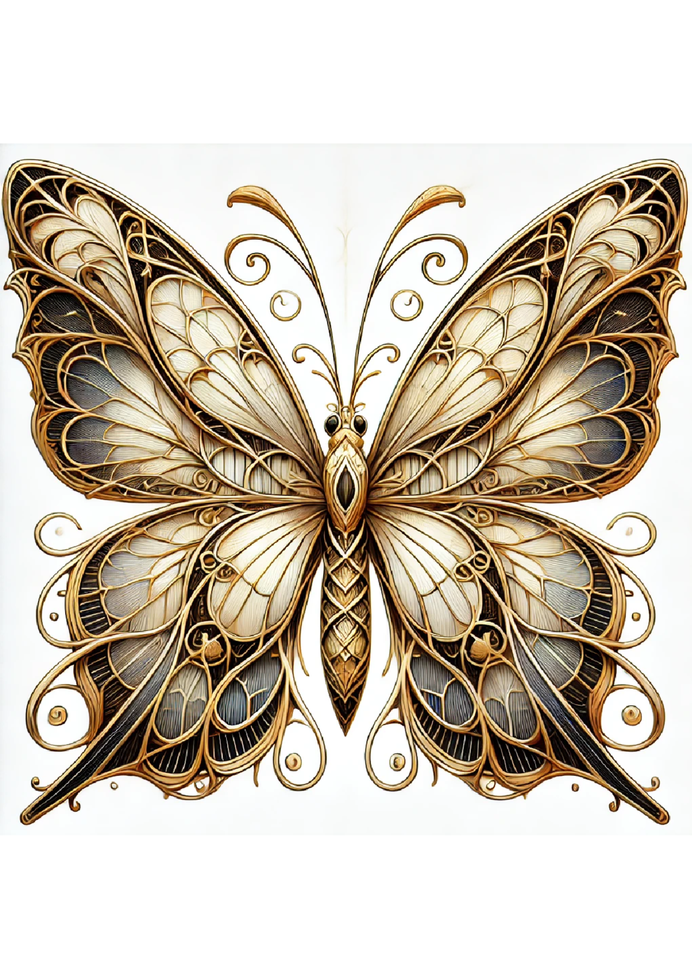 Reispapier für Decoupage-Schmetterling im gotischen Stil mit goldenen Schattierungen, vollständige Kat.-Nr. 2386