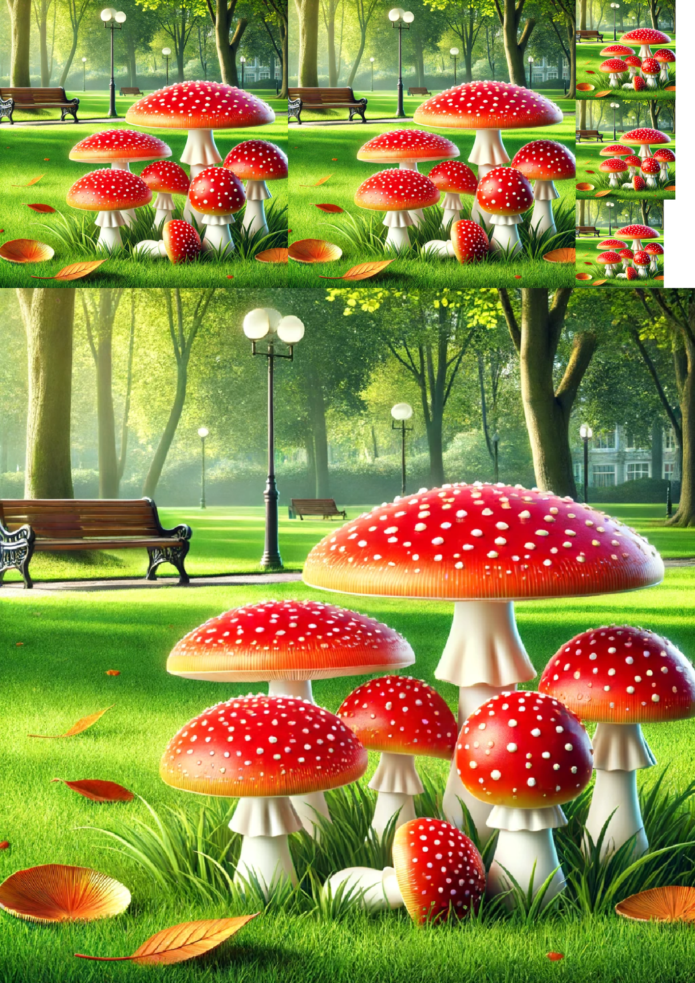 Reispapier für Decoupage-Collage „Fliegenpilze im Park“ Kat. Nr. 1218