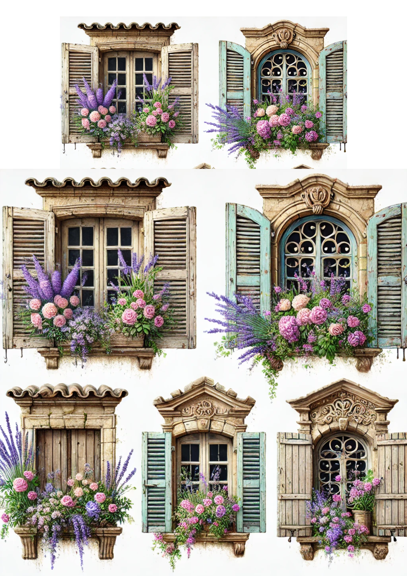 Reispapier für Decoupage-Fenster in Häusern in der Provence, voll, Kat. Nr. 2197