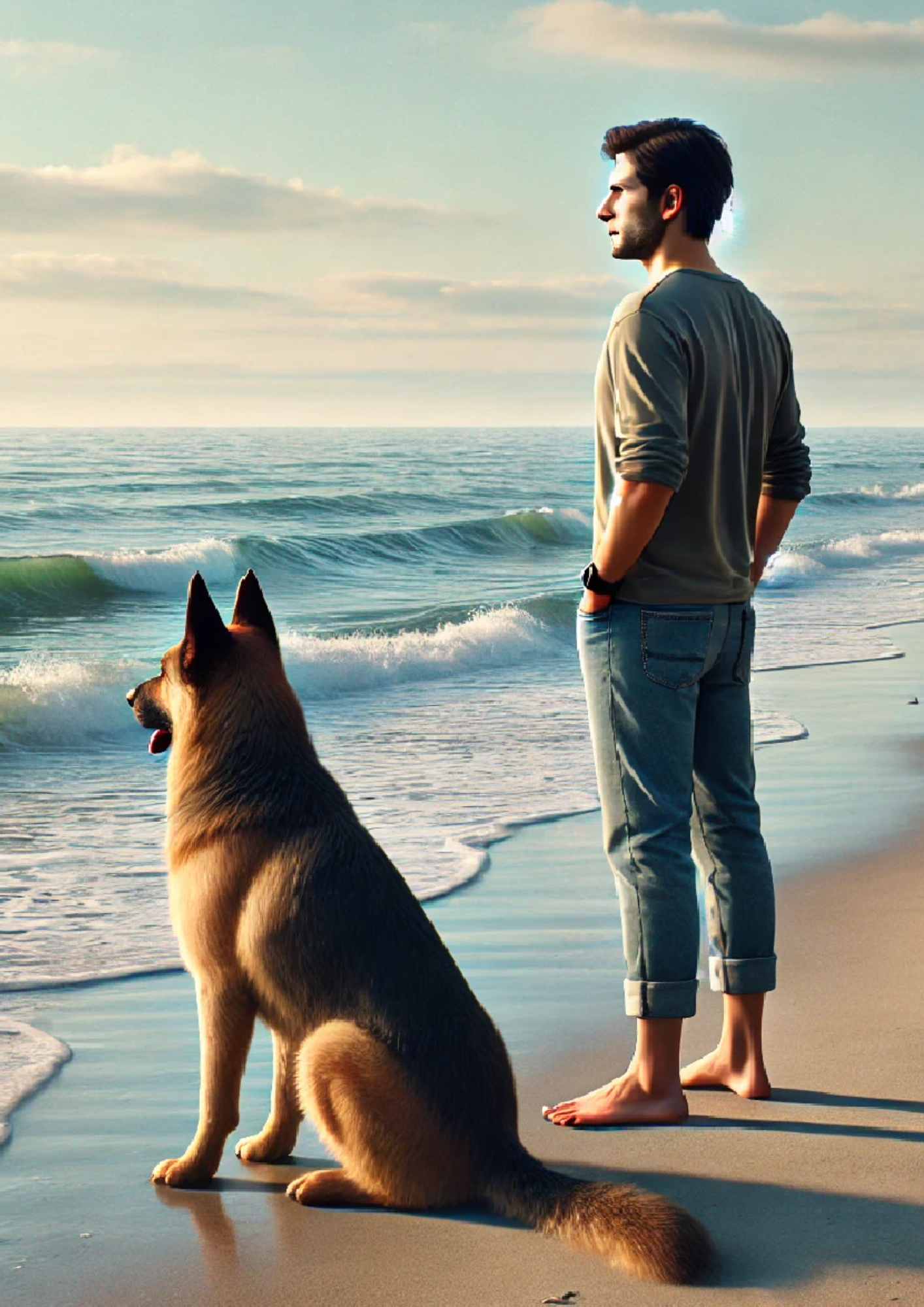 Reispapier für Decoupage, Deutscher Schäferhund am Meer, vollständige Kat.-Nr. 1360