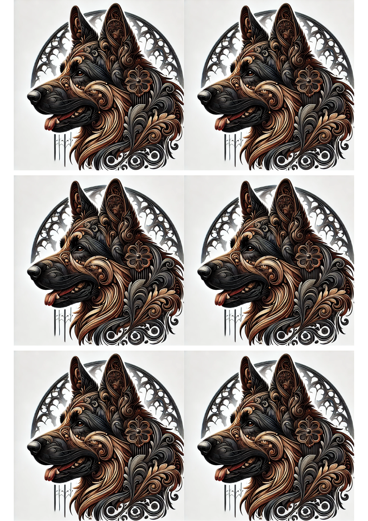 Reispapier für Decoupage Deutscher Schäferhund im Gothic-Stil Collage, Kat. Nr. 2188