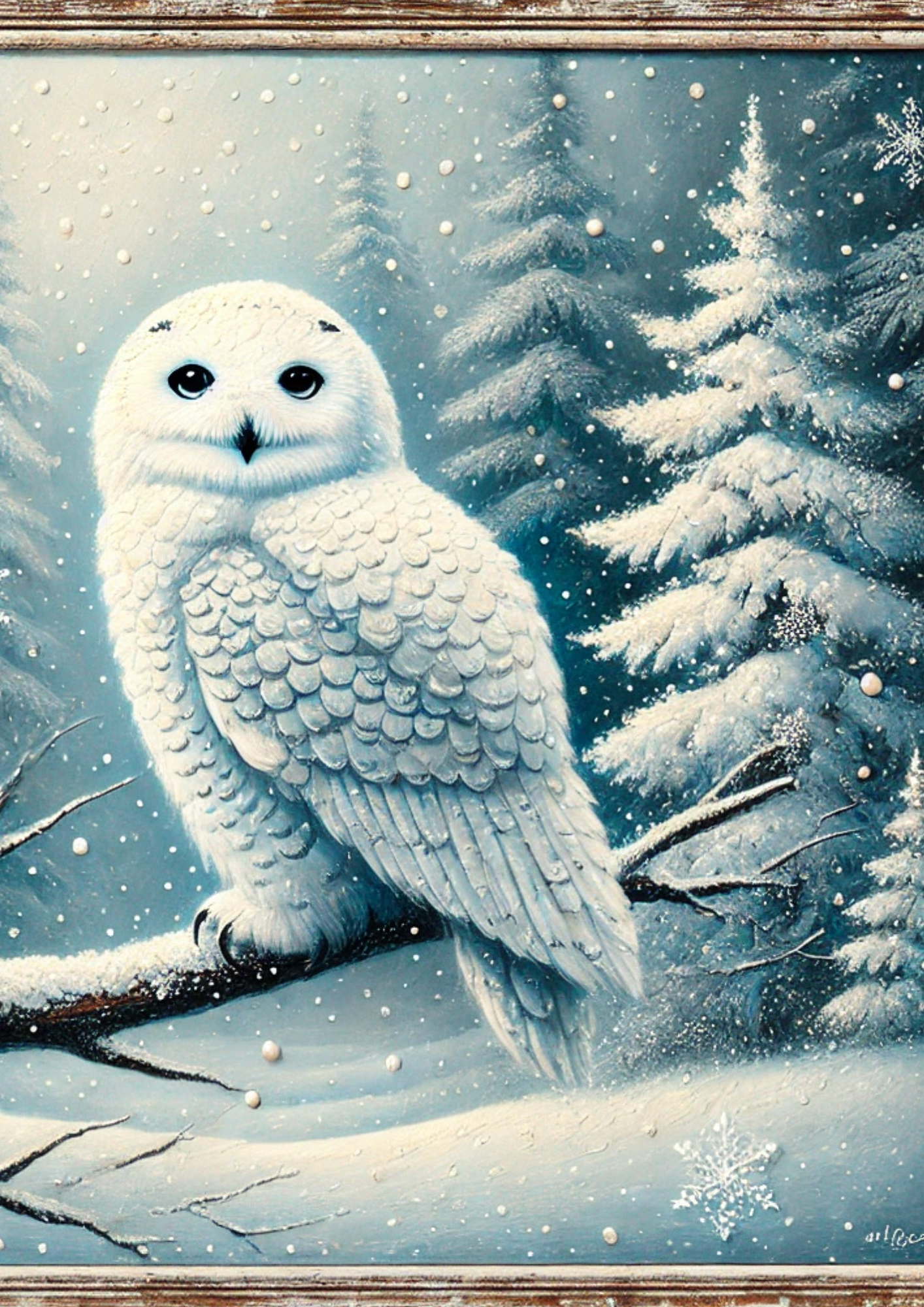 Rice Paper For Decoupage White Owl in Winter Full, Cat. No. 2209