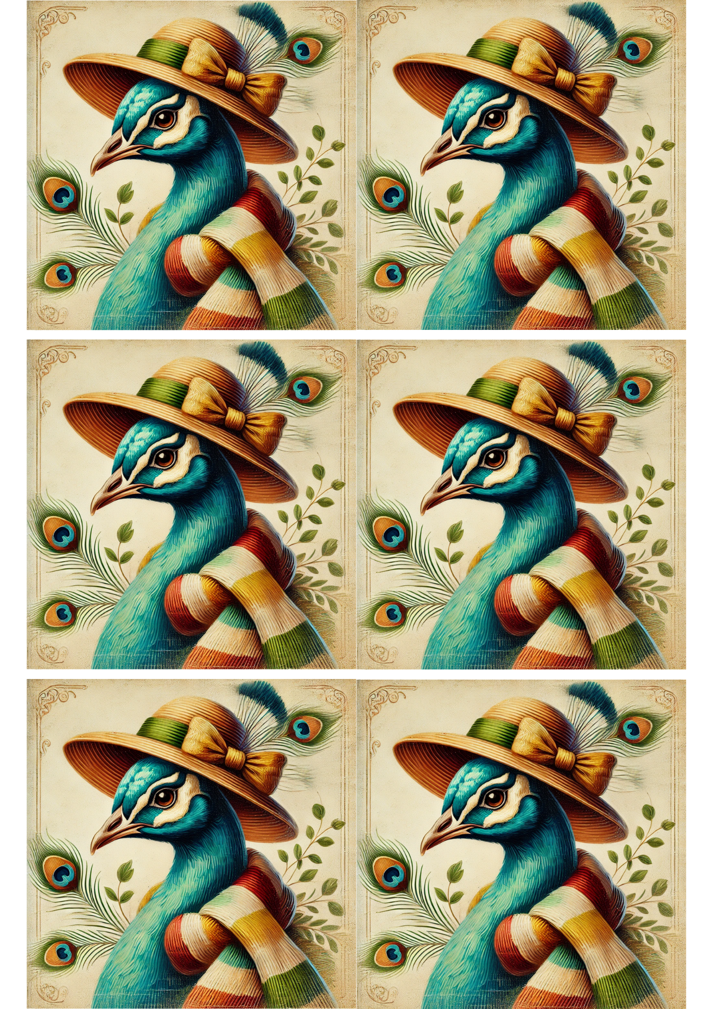 Reispapier für Decoupage-Collage „Pfau mit Hut“, Kat. Nr. 2222