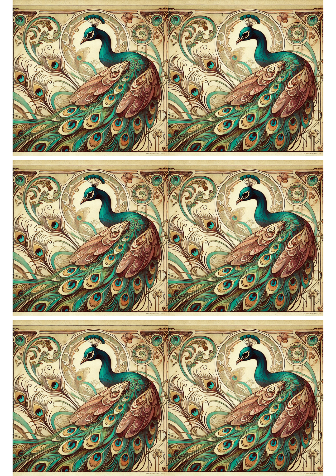 Reispapier für Decoupage Pfau Jugendstil Collage Kat. Nr. 2224