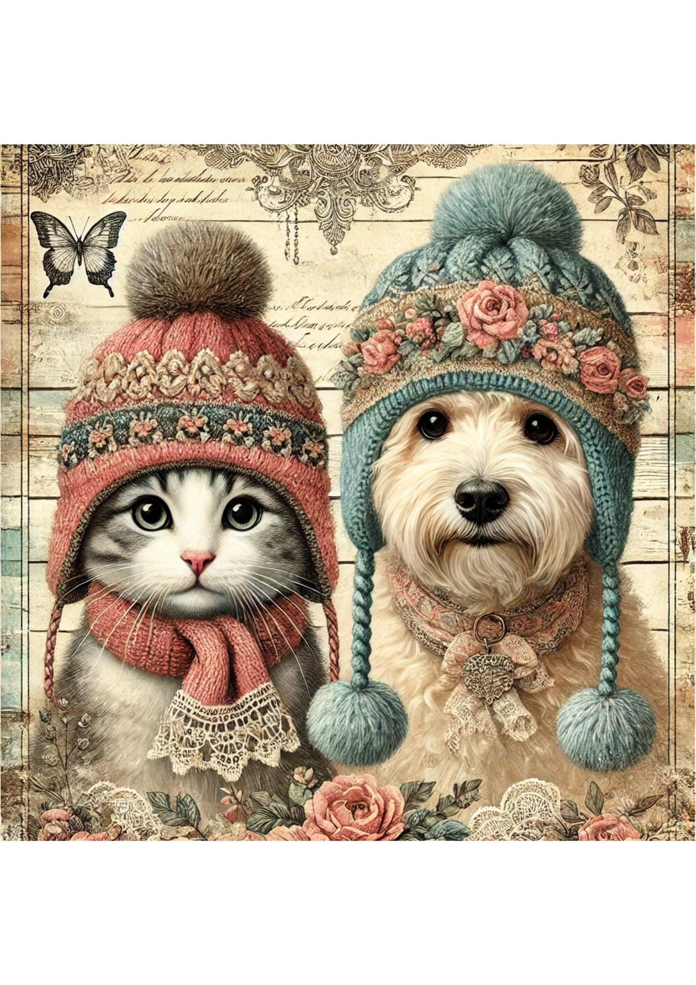 Reispapier für Decoupage Hund und Katze im Winter Voll Kat. Nr. 2245