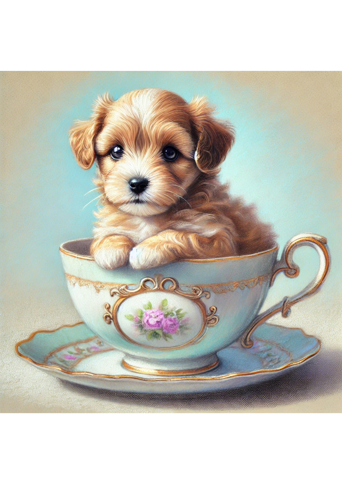 Reispapier für Decoupage, kleiner Hund in einer Tasse, voll, Kat. Nr. 2247