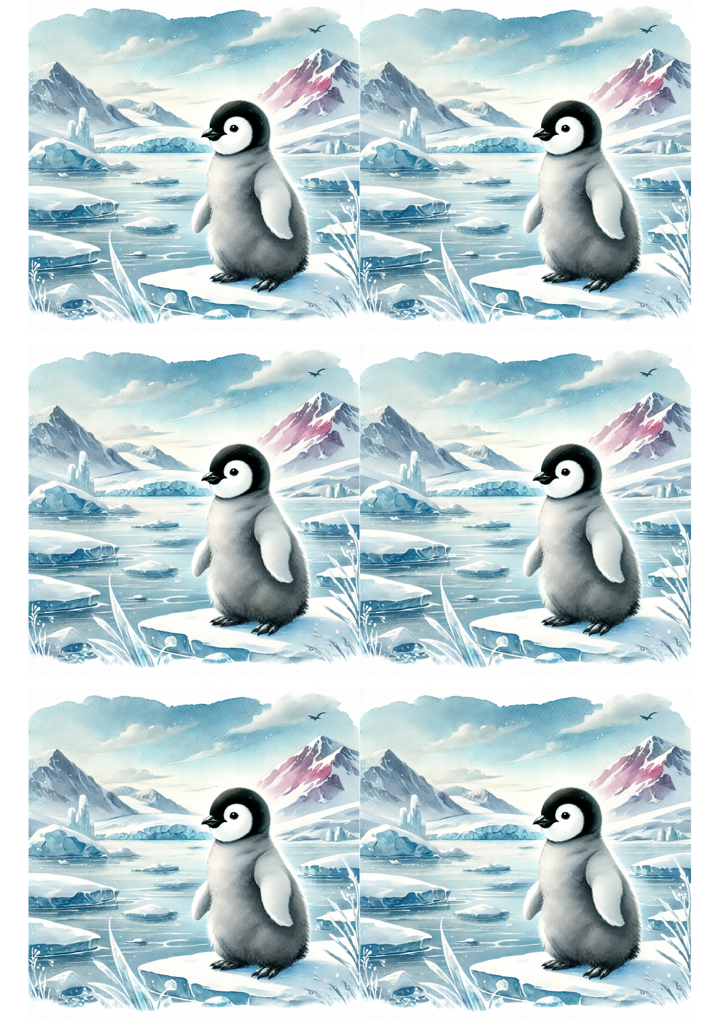 Reispapier für Decoupage Pinguin in Aquarellcollage Kat. Nr. 2254