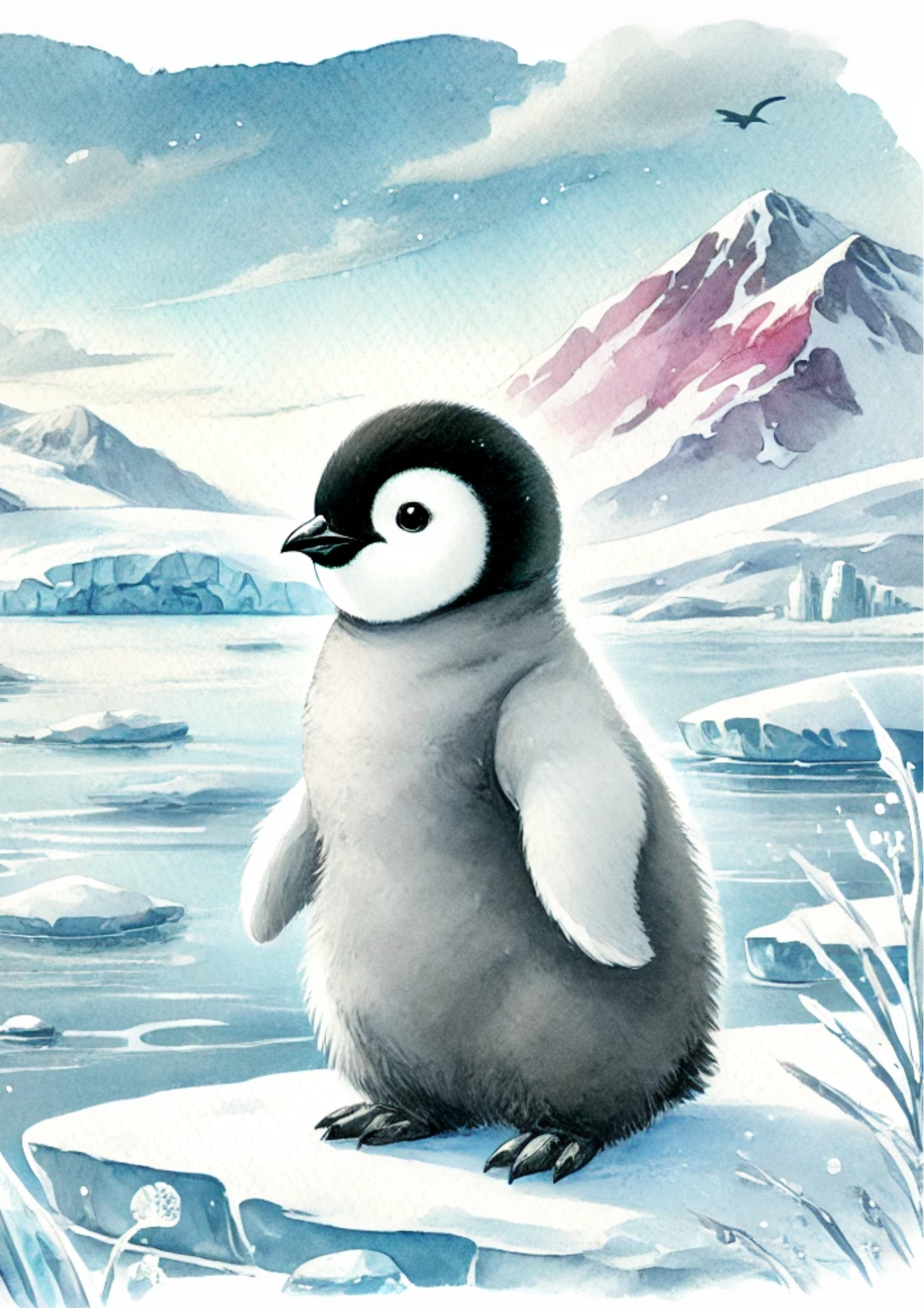 Reispapier für Decoupage Pinguin in Aquarell Volle Kat. Nr. 2255