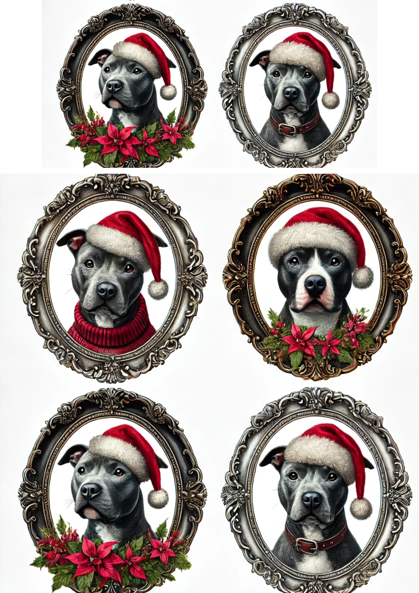 Reispapier für Decoupage Pitbull im Oval und Weihnachtsmütze, volle Kat.-Nr. 3096