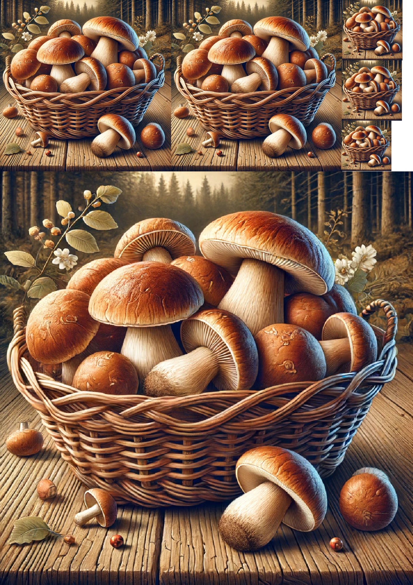Reispapier für Decoupage Pilze Steinpilze Korb Collage Kat. Nr. 1224