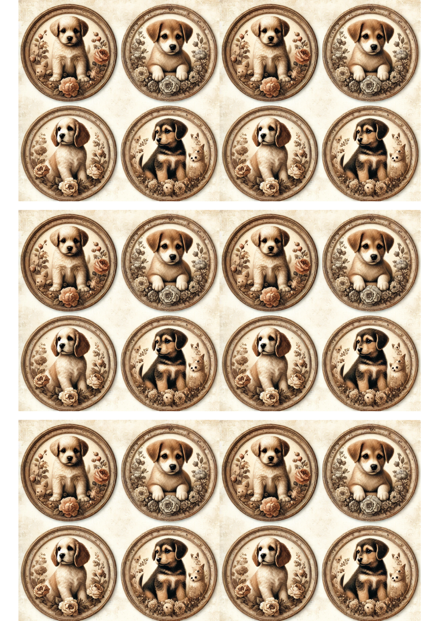 Reispapier für Decoupage-Hundewelpen in Ovalen Collage Kat. Nr. 3101