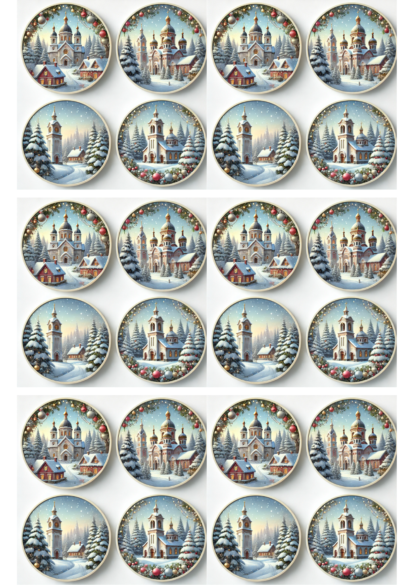 Rice Paper For Decoupage Church In Round Frames Collage Cat. No. 3119