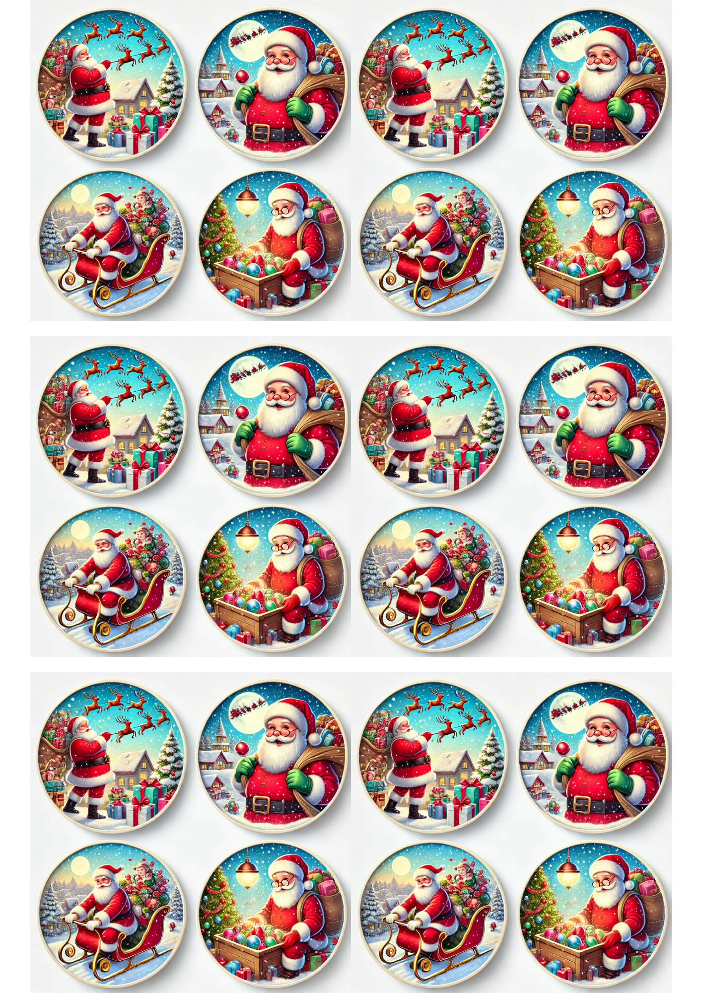 Rice Paper For Decoupage Santa Claus In Round Frames Collage Cat. No. 3131