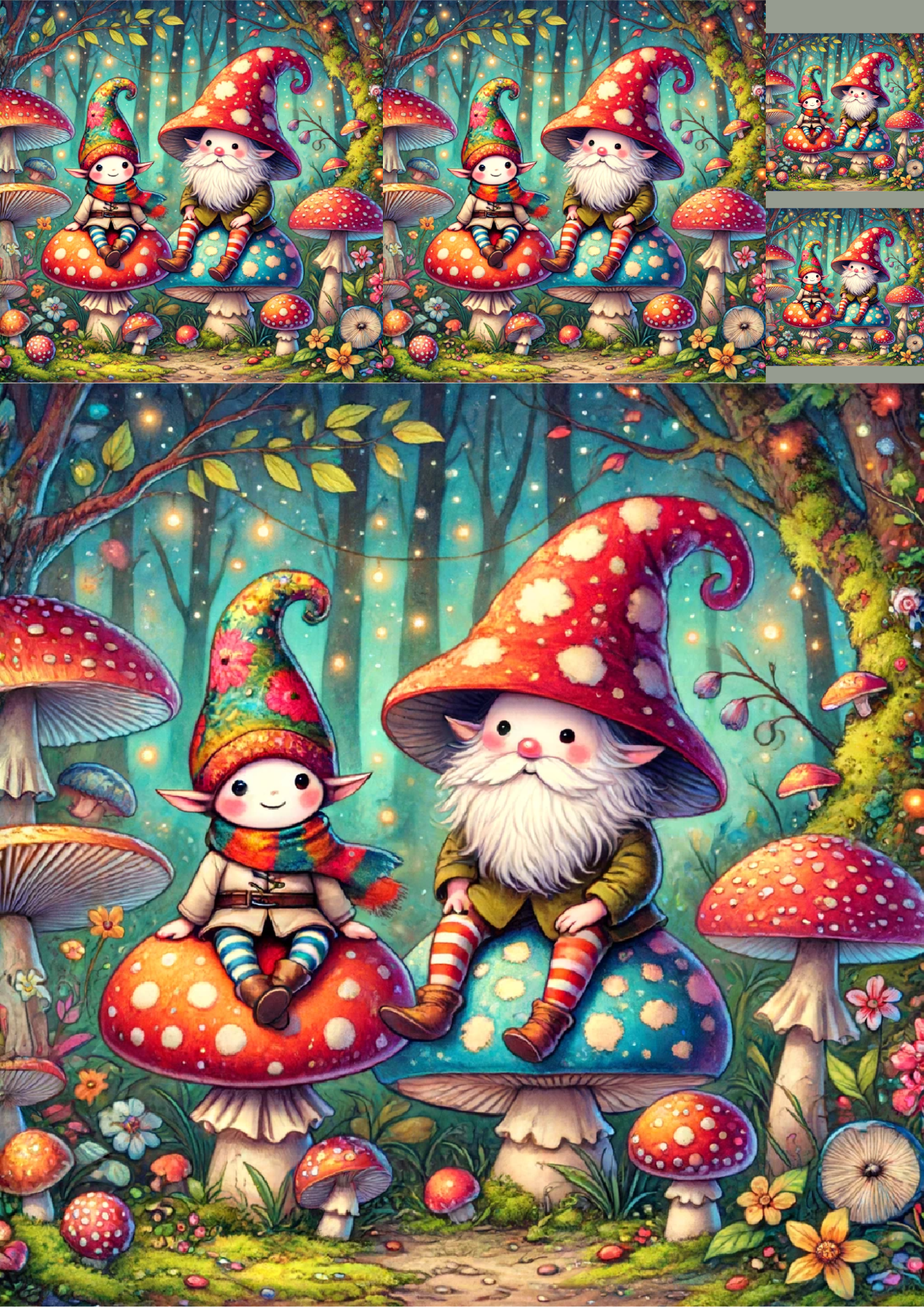 Reispapier für Decoupage-Collage „Gnome auf Pilzen“ Kat. Nr. 1232