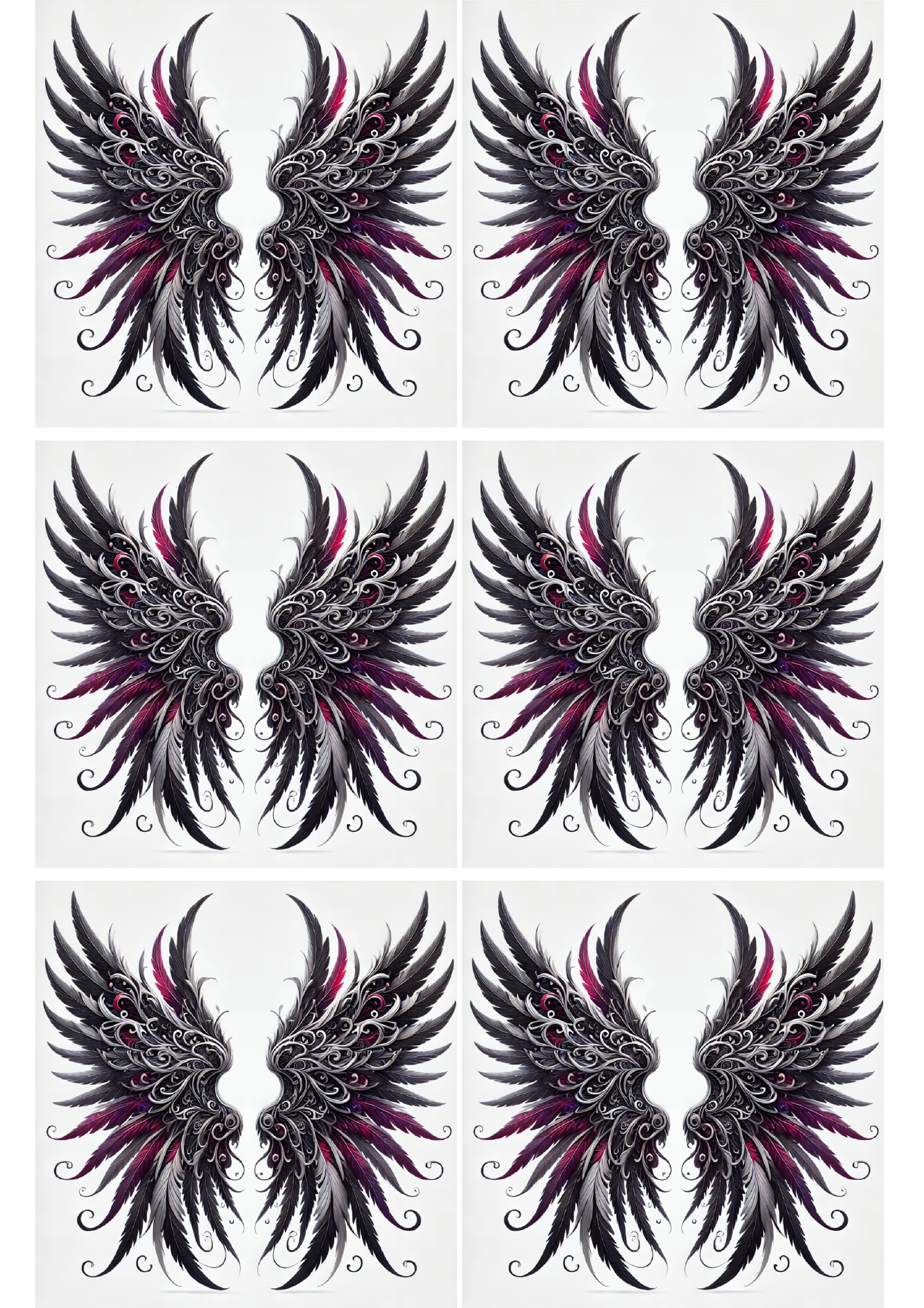 Reispapier für Decoupage Engelsflügel mit roten Elementen im Gothic-Stil Collage Kat. Nr. 2395