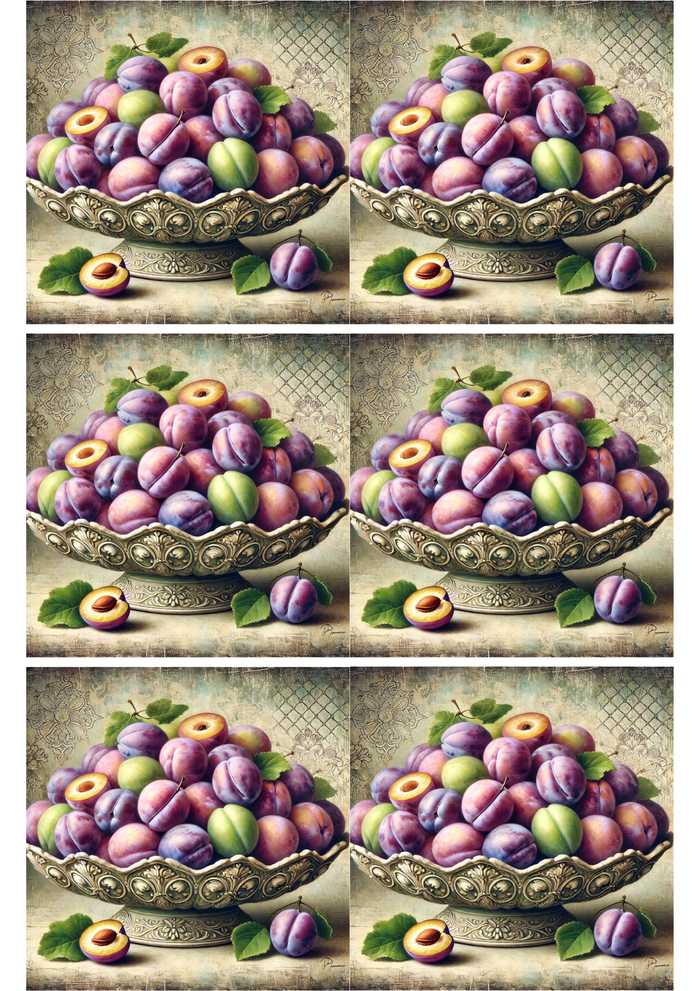 Reispapier für Decoupage-Collage „Pflaumen auf einem Teller“ Kat. Nr. 2449