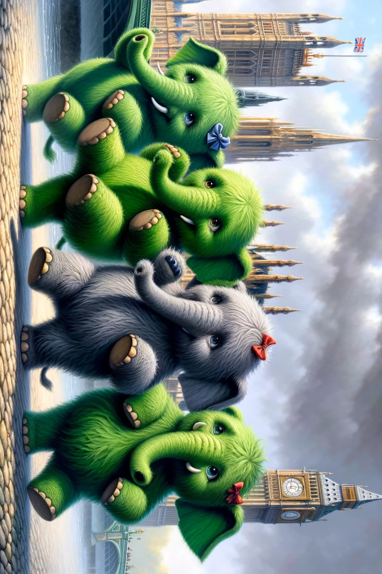 Rice Paper For Decoupage Elephants On The Background Of Big Ben Full Cat. No. 308