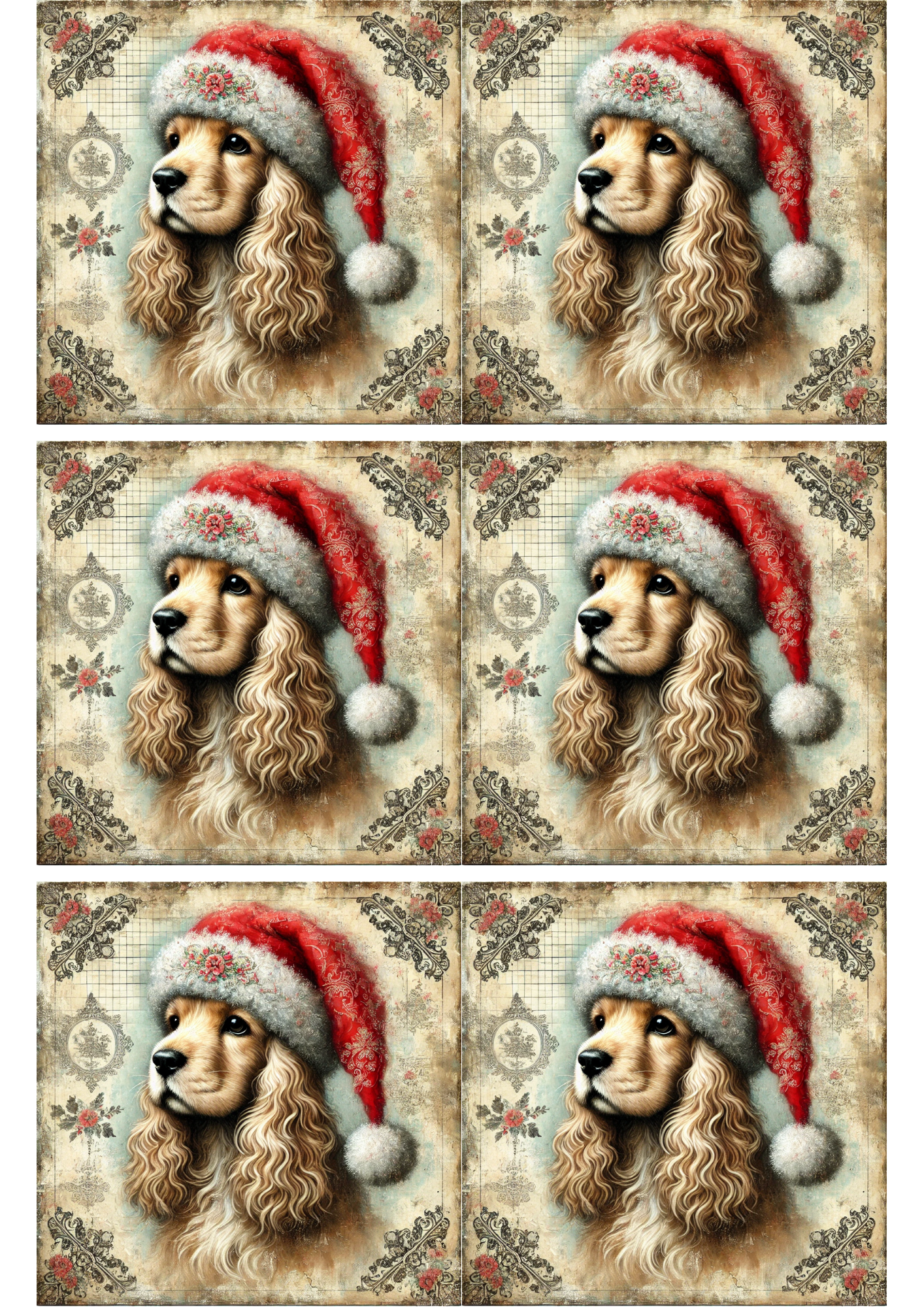 Reispapier für Decoupage Cocker Spaniel Shabby Chic Collage Kat. Nr. 2481