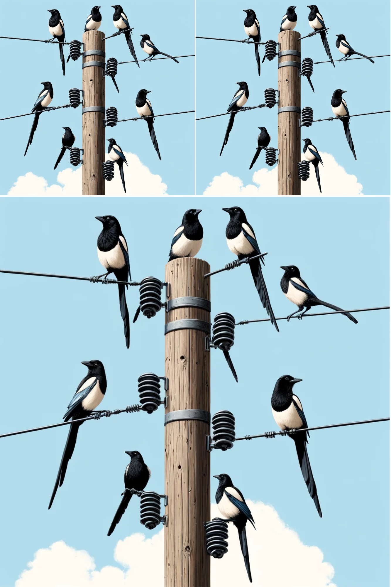 Reispapier für Decoupage-Collage „Elstern auf Telegrafenmast“ Kat. Nr. 827