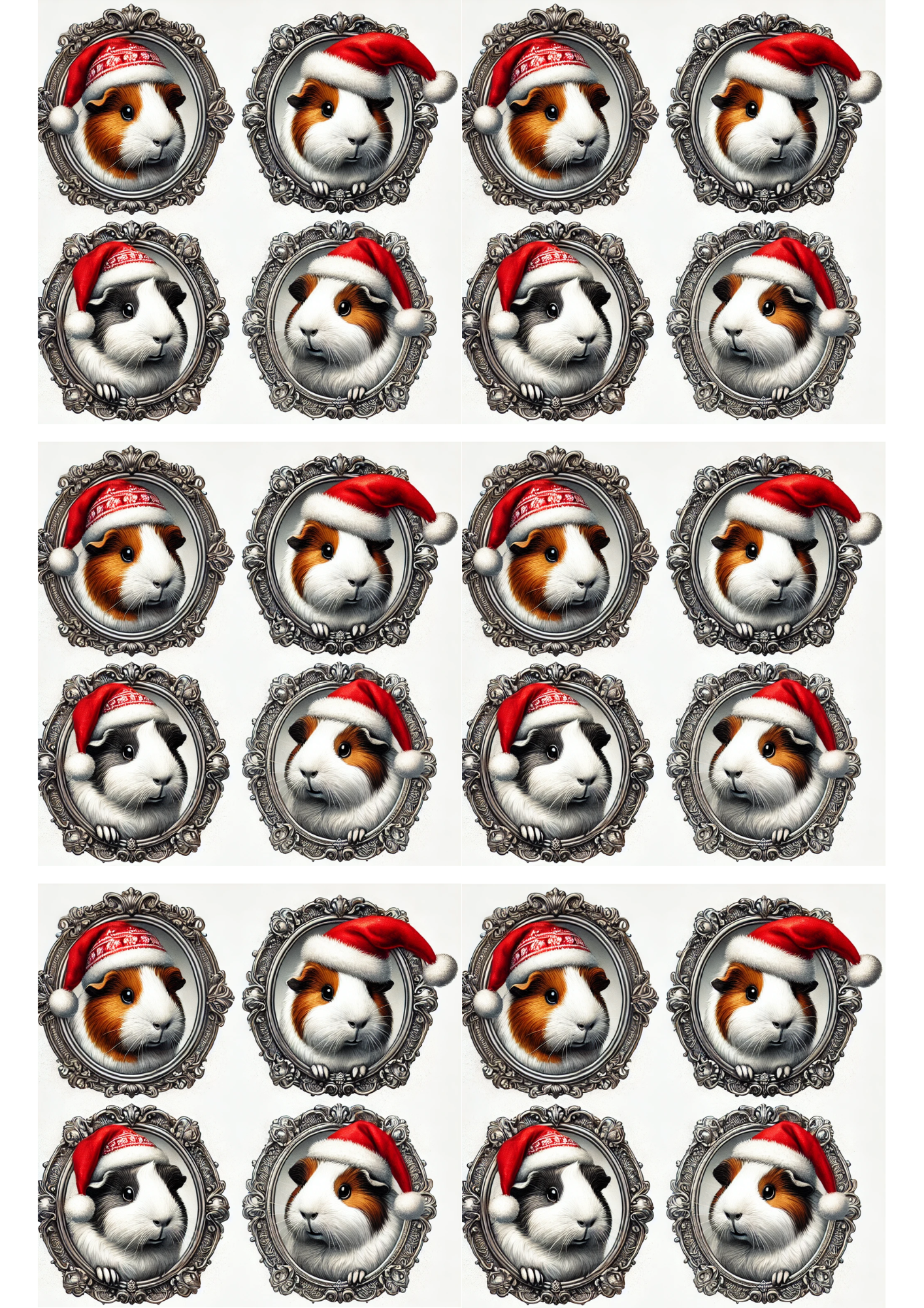 RRice Paper For Decoupage Guinea Pig In Christmas Hat In Ovals Collage Cat. No. 3163