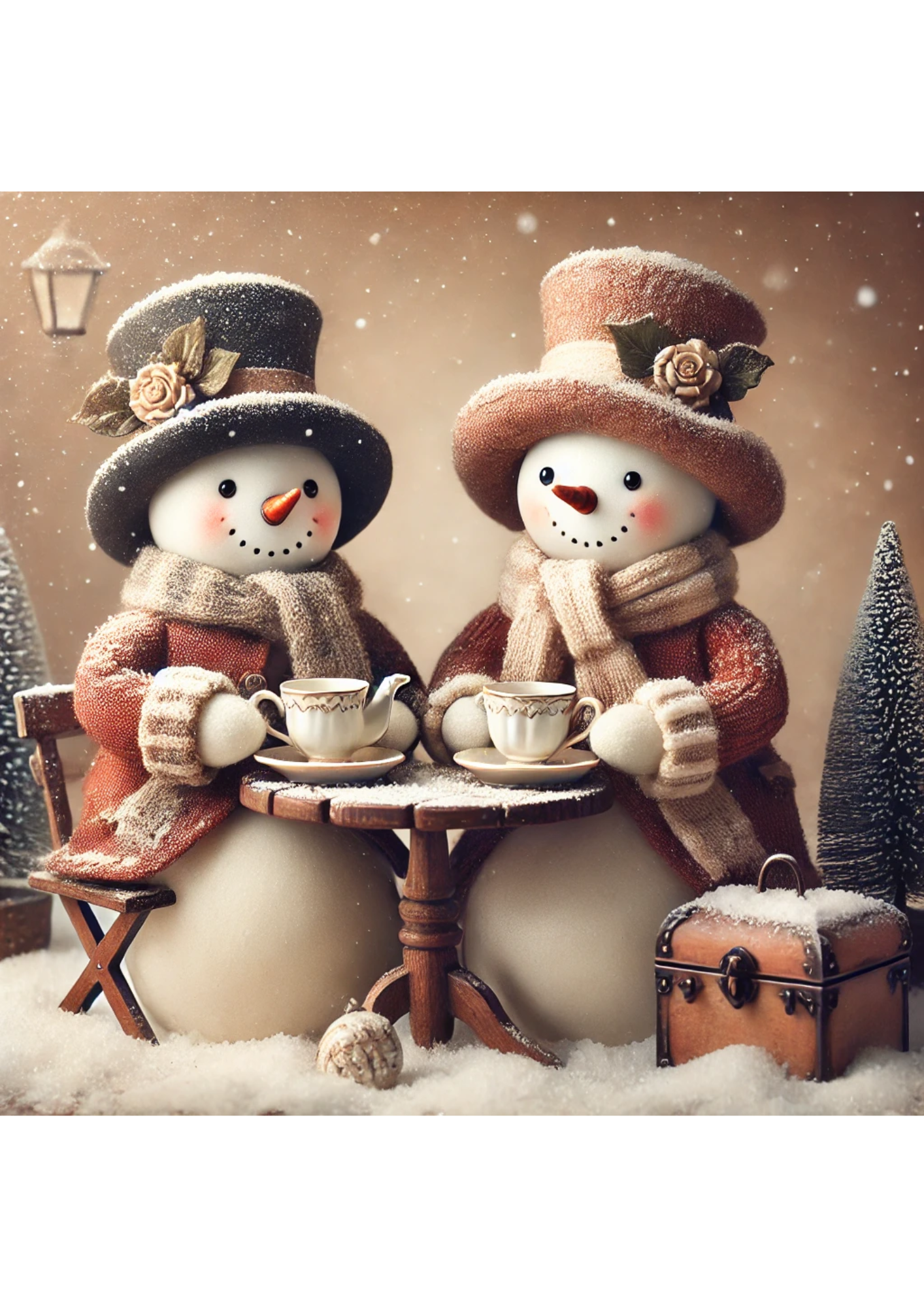 Rice Paper For Decoupage Snowmen Drinking Tea Full Cat. No. 3168