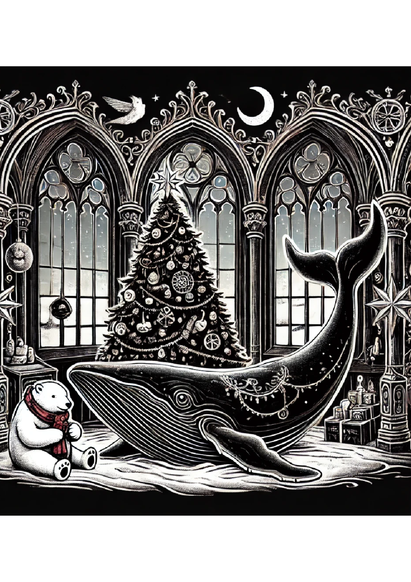 Reispapier für Decoupage Wal, Teddybär und Weihnachtsbaum im Gothic-Stil, vollständige Kat.-Nr. 1249